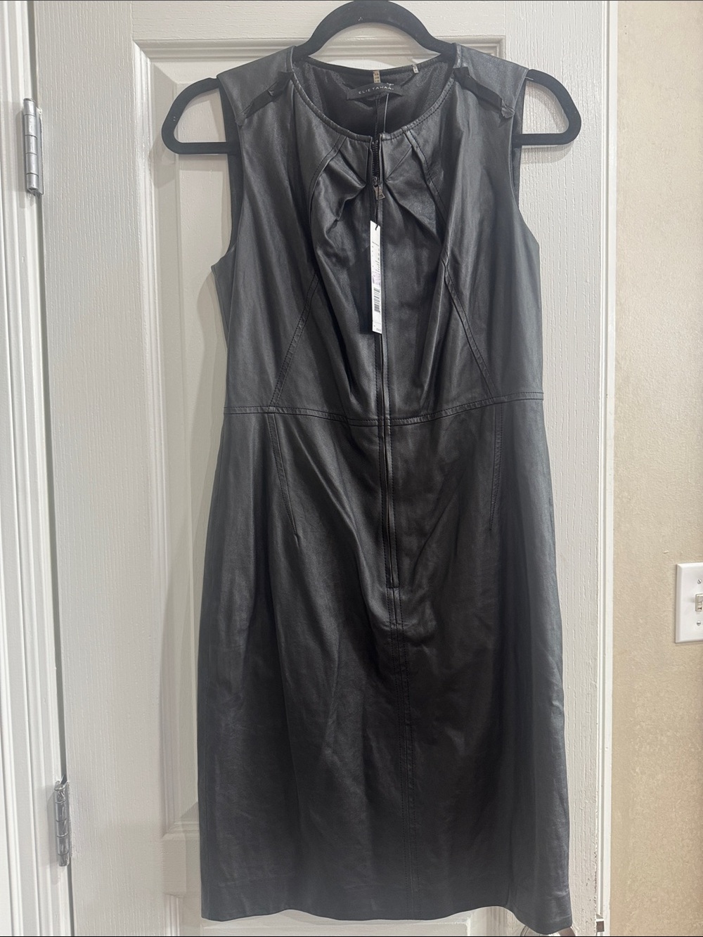 Elie Tahari Black Sleeveless 100 percent Leather Zip-Front Dress